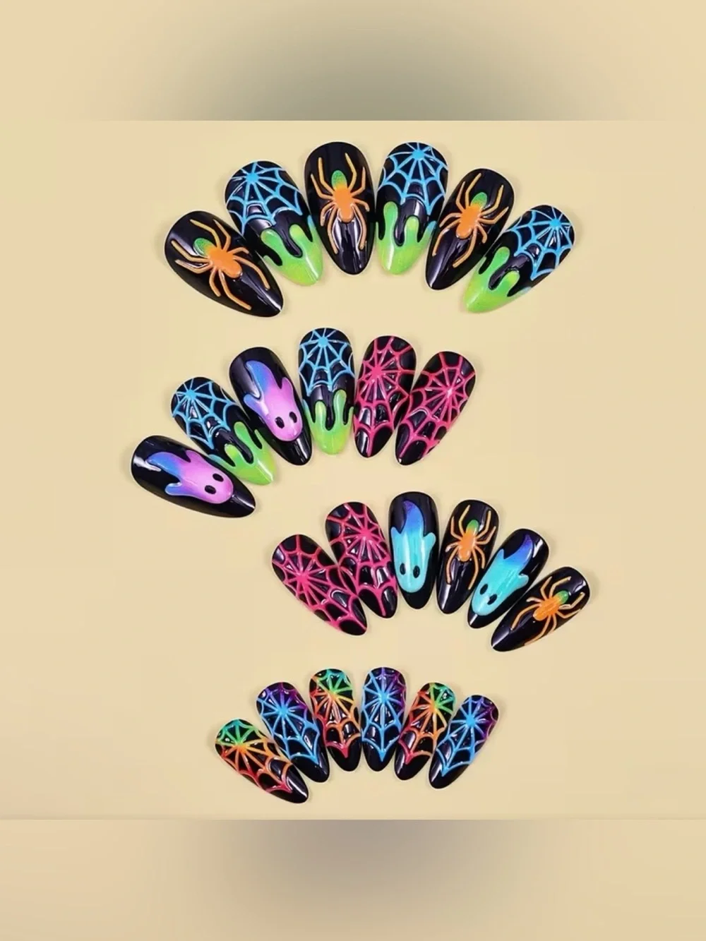 Halloween Glow Ghost & Spider Press On Nails - 24 Pcs